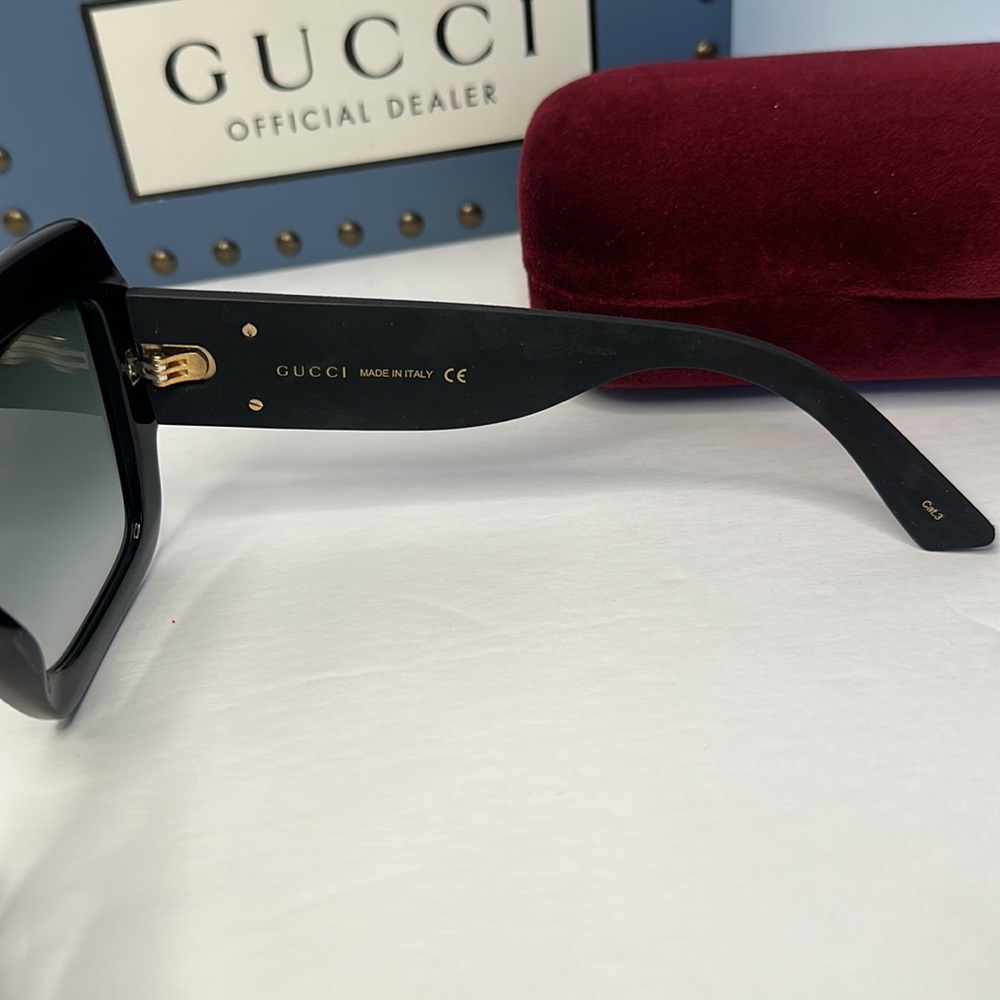 New Authentic GUCCI Square Frame Glitter GG0102S 001 Sunglasses Black - Picture 10 of 11
